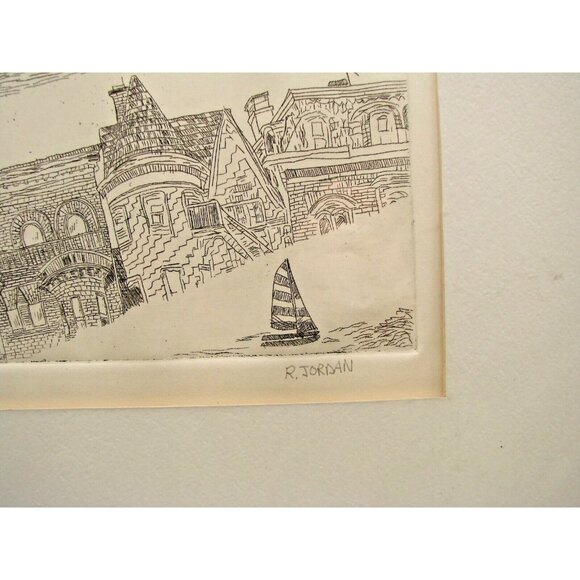 Thinking Signed Artist R. Jordan Windmill Church Village Pencil Art Drawings Mat - Picture 6 of 12
